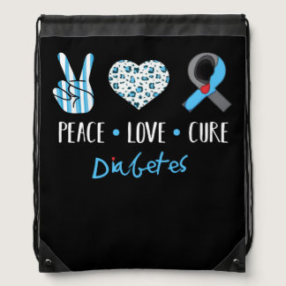 Peace Love Cure Gray Blue Ribbon Type 1 Diabetes A Drawstring Bag