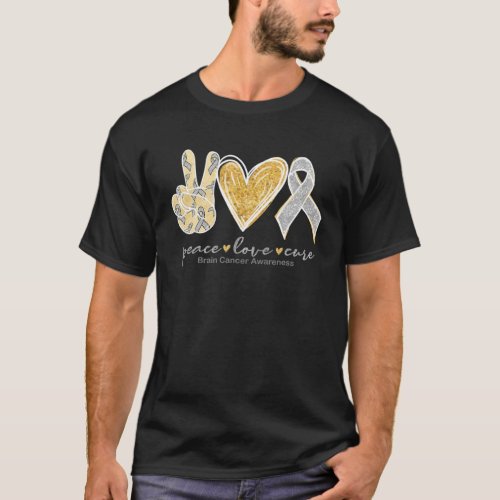 Peace Love Cure Gray Ribbon Brain Cancer Awareness T_Shirt