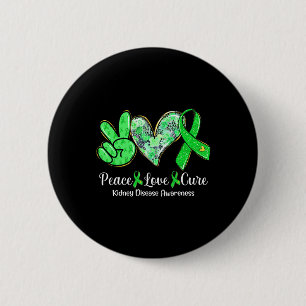 Peace Love Cure Green Ribbon Kidney Disease Awaren Button