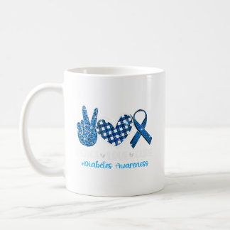 Peace Love Cure Grey Blue Ribbon Diabetes Awarenes Coffee Mug