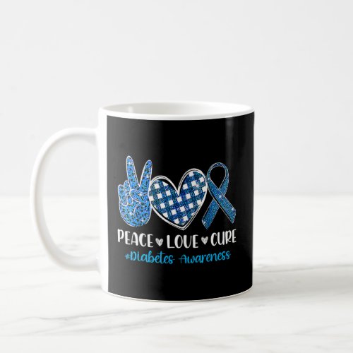 Peace Love Cure Grey Blue Ribbon Diabetes Awarenes Coffee Mug