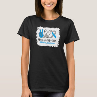 Peace Love Cure Grey Blue Ribbon Diabetes Awarenes T-Shirt