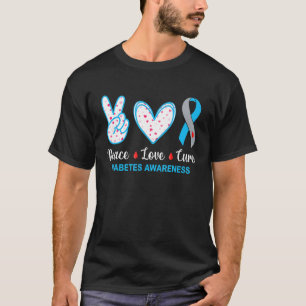 Peace Love Cure Grey Blue Ribbon Diabetes T1 T2 Di T-Shirt