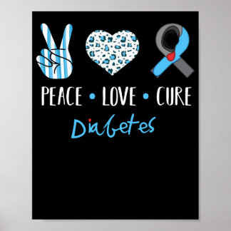 Peace Love Cure Grey Blue Ribbon Type 1 Diabetes A Poster