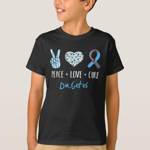 Peace Love Cure Grey Blue Ribbon Type 1 Diabetes A T_Shirt