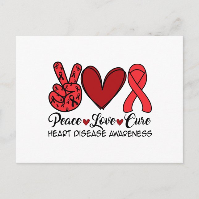 Peace Love Cure Heart Disease Awareness Postcard (Front)