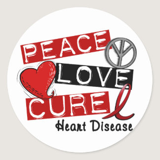 PEACE LOVE CURE HEART DISEASE CLASSIC ROUND STICKER