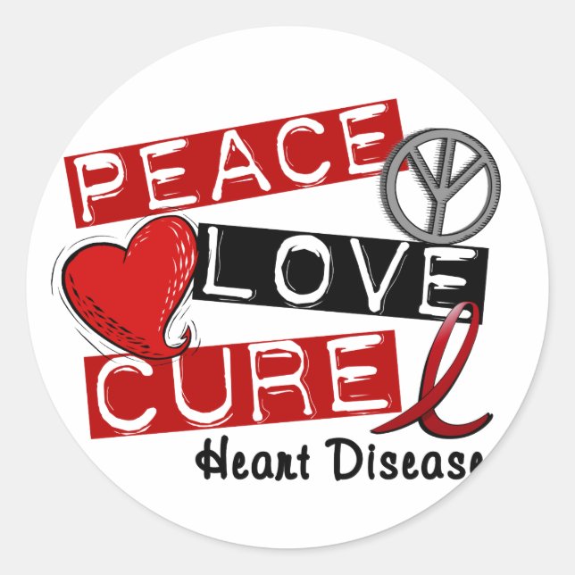 PEACE LOVE CURE HEART DISEASE CLASSIC ROUND STICKER (Front)