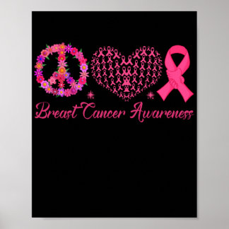 Peace Love Cure hearted Pink Ribbon Breast Cancer Poster