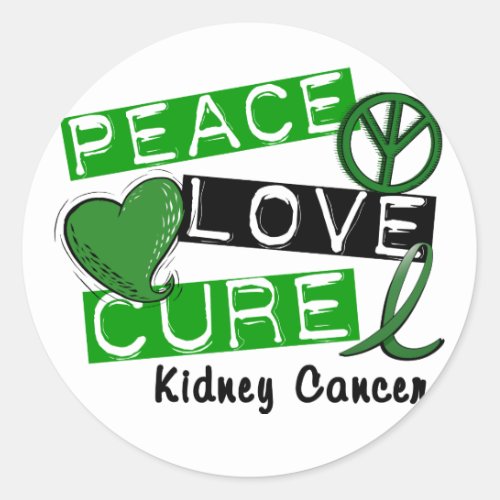 PEACE LOVE CURE KIDNEY CANCER Green Classic Round Sticker