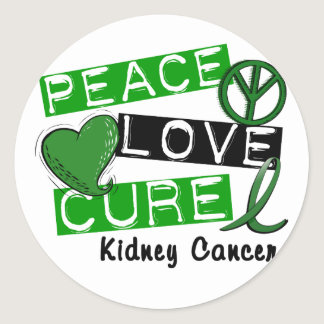 PEACE LOVE CURE KIDNEY CANCER (Green) Classic Round Sticker