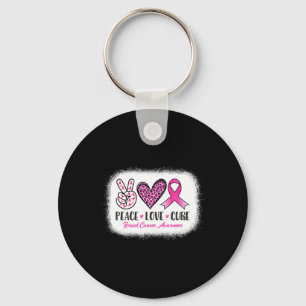 Peace Love Cure Leopard Breast Cancer Awareness Keychain