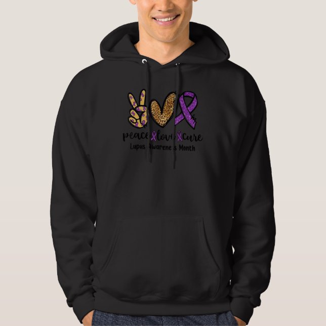 Peace Love Cure Leopard Heart Lupus Awareness Mont Hoodie (Front)