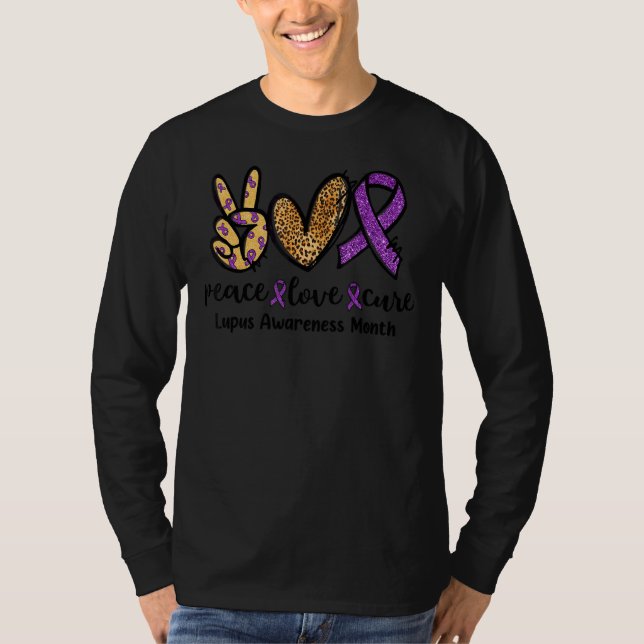Peace Love Cure Leopard Heart Lupus Awareness Mont T-Shirt (Front)