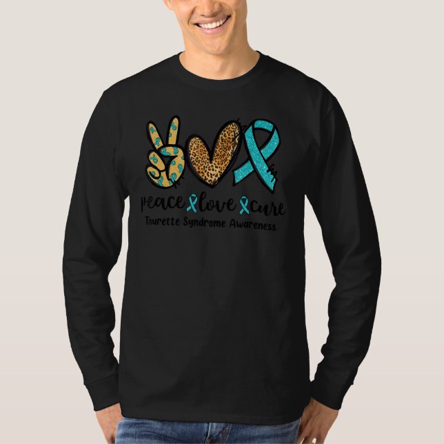 Peace Love Cure Leopard Heart Tourette Syndrome Aw T-Shirt (Front)