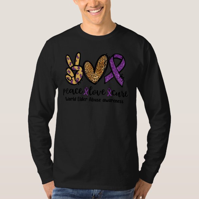 Peace Love Cure Leopard Heart World Elder Abuse Aw T-Shirt (Front)