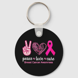Peace Love Cure Leopard Pink Ribbon Breast Cancer Keychain