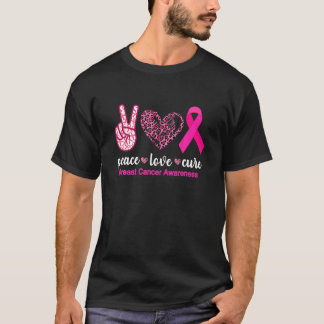 Peace Love Cure Leopard Pink Ribbon Breast Cancer  T-Shirt