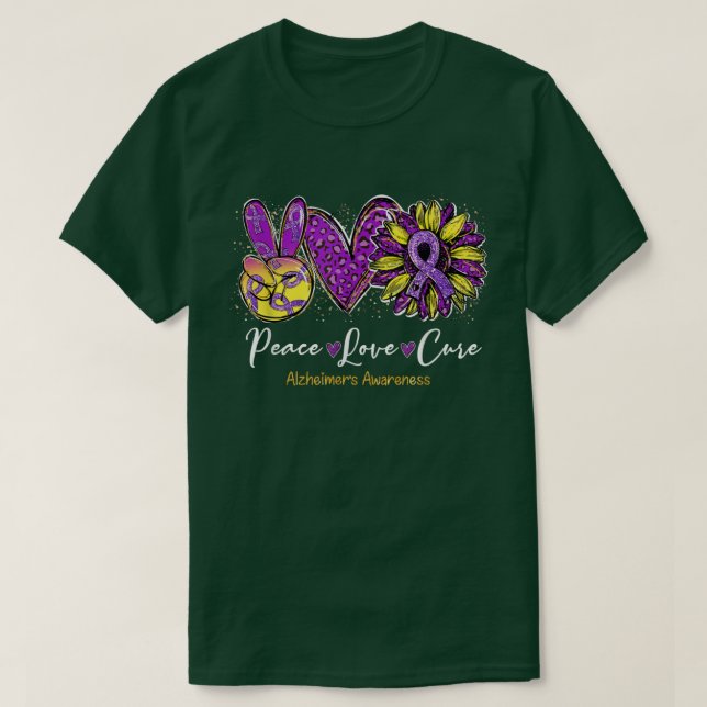 Peace Love Cure Leopard Sunflower Alzheimer's Awar T-Shirt (Design Front)
