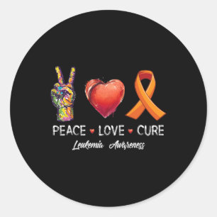 Peace Love Cure Leukemia Awareness Men Women Kids  Classic Round Sticker