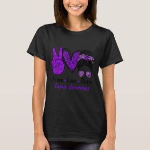 Peace Love Cure Lupus Awareness Messy Bun Heart Gr T-Shirt