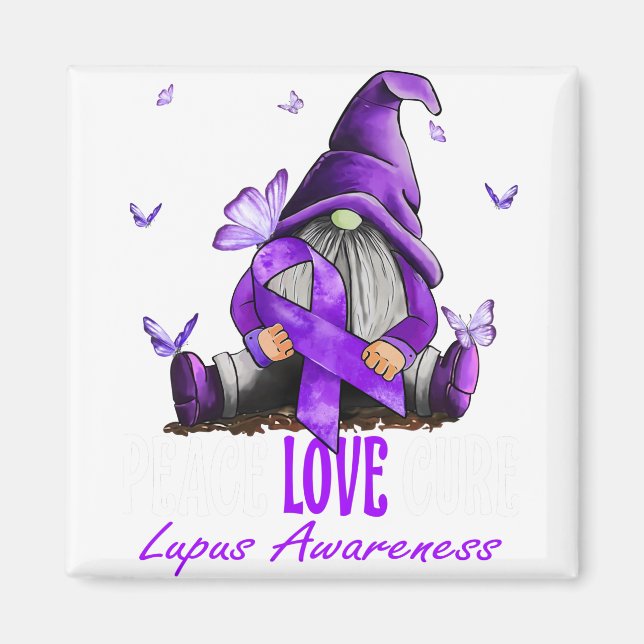 Peace Love Cure Lupus Awareness Purple Ribbon Magnet (Front)