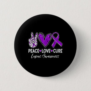 Peace Love Cure Lupus Awareness Warrior Purple Rib Button