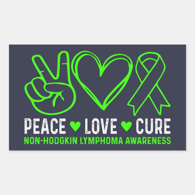 Peace Love Cure Lymphoma Awareness Support Rectangular Sticker (Front)
