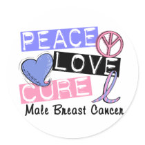 Peace Love Cure Male Breast Cancer Classic Round Sticker