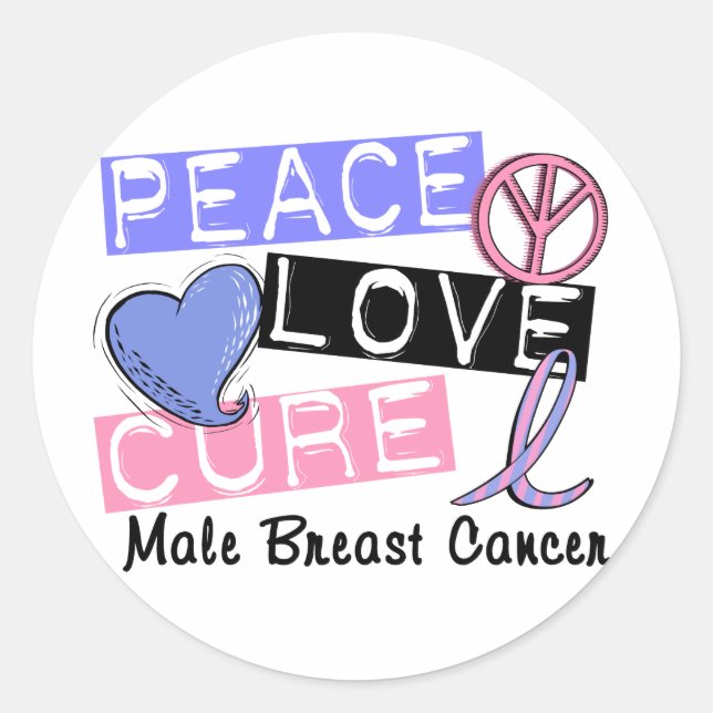 Peace Love Cure Male Breast Cancer Classic Round Sticker (Front)