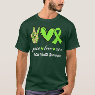 Peace Love Cure Mental Health Lime Green Ribbon Aw T-Shirt