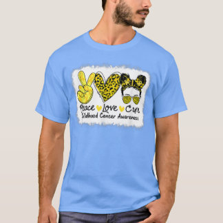 Peace Love Cure Messy Bun Childhood Cancer Awarene T-Shirt