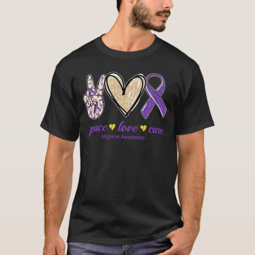 Peace Love Cure Migraine Awareness Purple ribbon T_Shirt