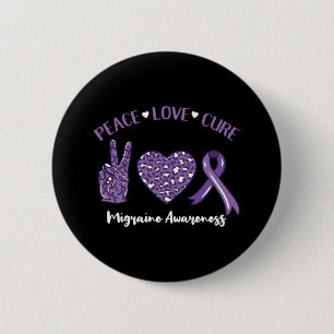 Peace Love Cure Migraine Awareness Ribbon Button