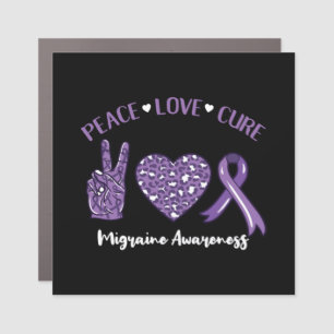 Peace Love Cure Migraine Awareness Ribbon Car Magnet