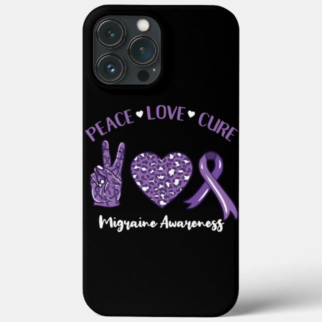 Peace Love Cure Migraine Awareness Ribbon Case-Mate iPhone Case (Back)