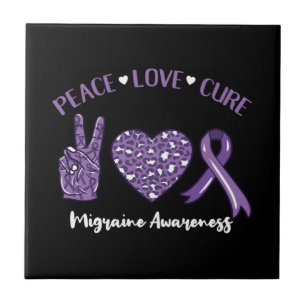 Peace Love Cure Migraine Awareness Ribbon Ceramic Tile