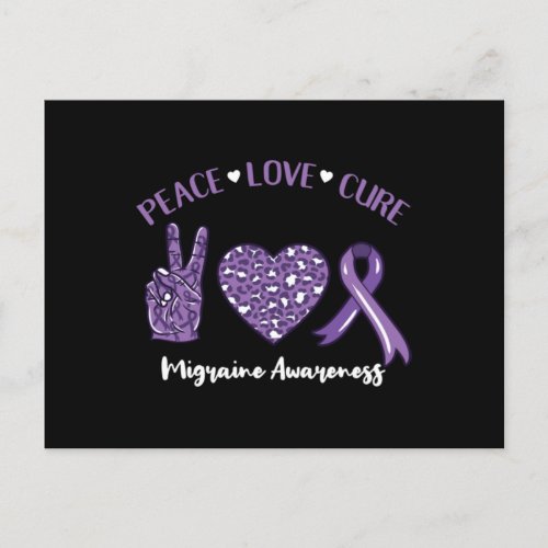 Peace Love Cure Migraine Awareness Ribbon Holiday Postcard