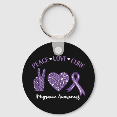 Peace Love Cure Migraine Awareness Ribbon Keychain