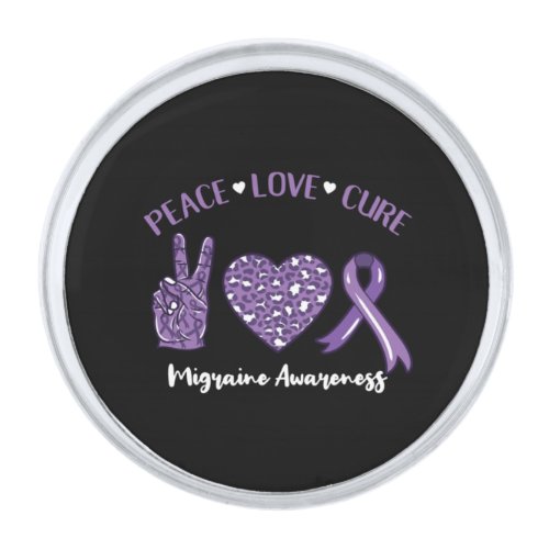 Peace Love Cure Migraine Awareness Ribbon Silver Finish Lapel Pin