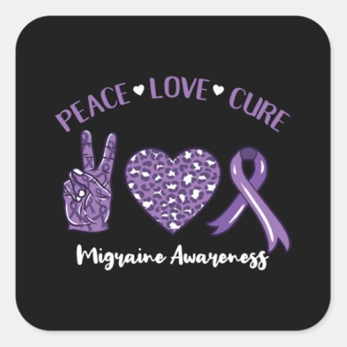 Peace Love Cure Migraine Awareness Ribbon Square Sticker