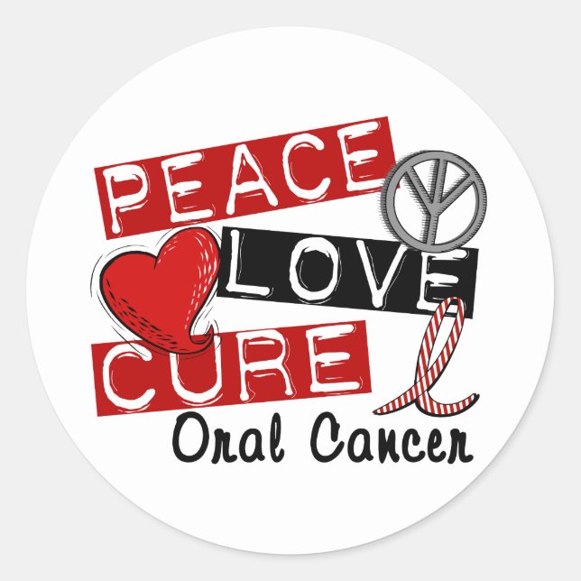 Peace Love Cure Oral Cancer Classic Round Sticker (Front)