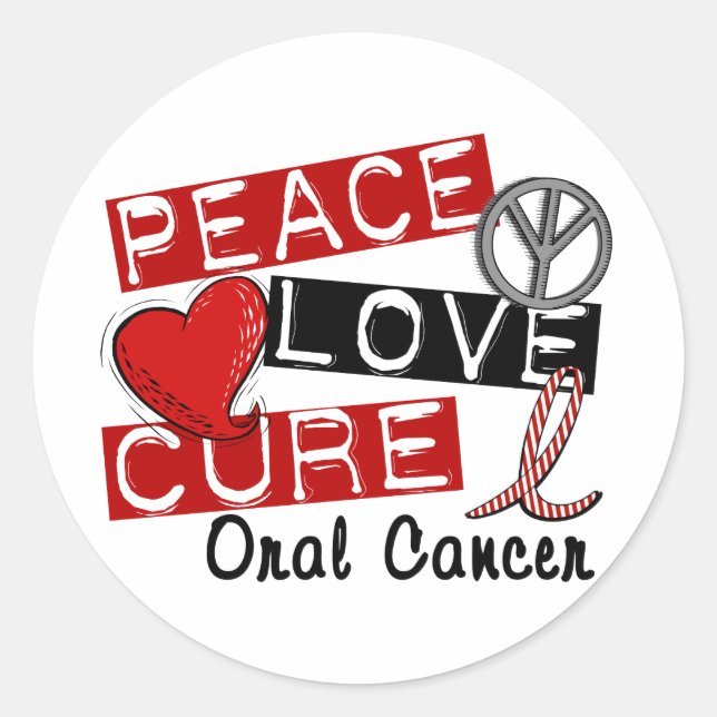 Peace Love Cure Oral Cancer Classic Round Sticker (Front)