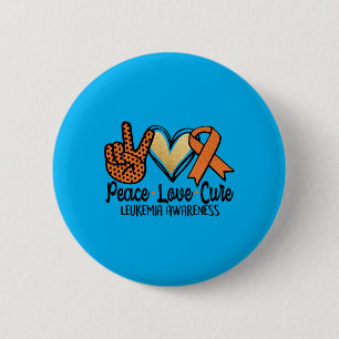 Peace Love Cure Orange Ribbon Leukemia Awareness Button