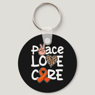 Peace Love Cure Orange Ribbon Leukemia Awareness  Keychain