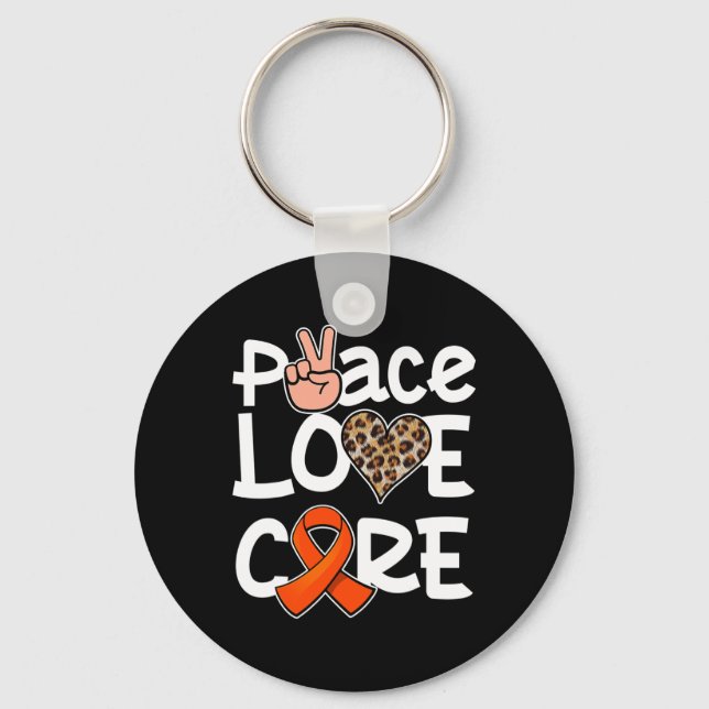 Peace Love Cure Orange Ribbon Leukemia Awareness  Keychain (Front)