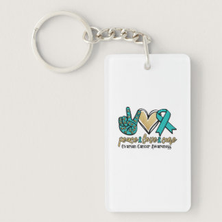 Peace Love Cure Ovarian Cancer Awareness Keychain
