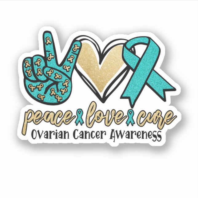 Peace Love Cure Ovarian Cancer Awareness Sticker (Front)