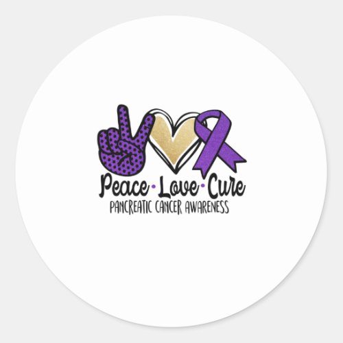 Peace Love Cure Pancreatic Cancer Awareness Classic Round Sticker