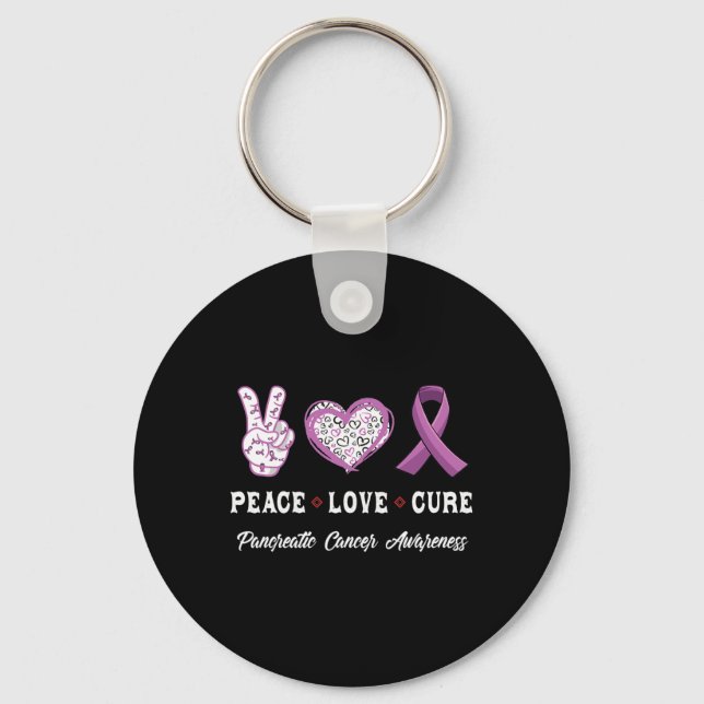 Peace Love cure Pancreatic cancer awareness men wo Keychain (Front)